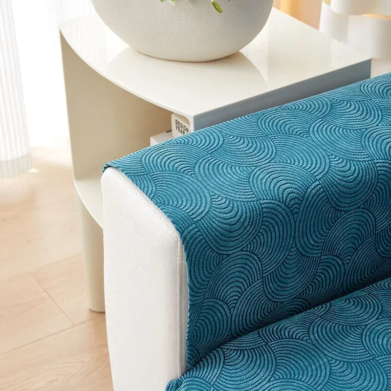 Blue Chenille Jacquard Non-Slip Sofa Cover – view 3