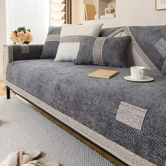 Blue Chenille Non-Slip Sofa Protector