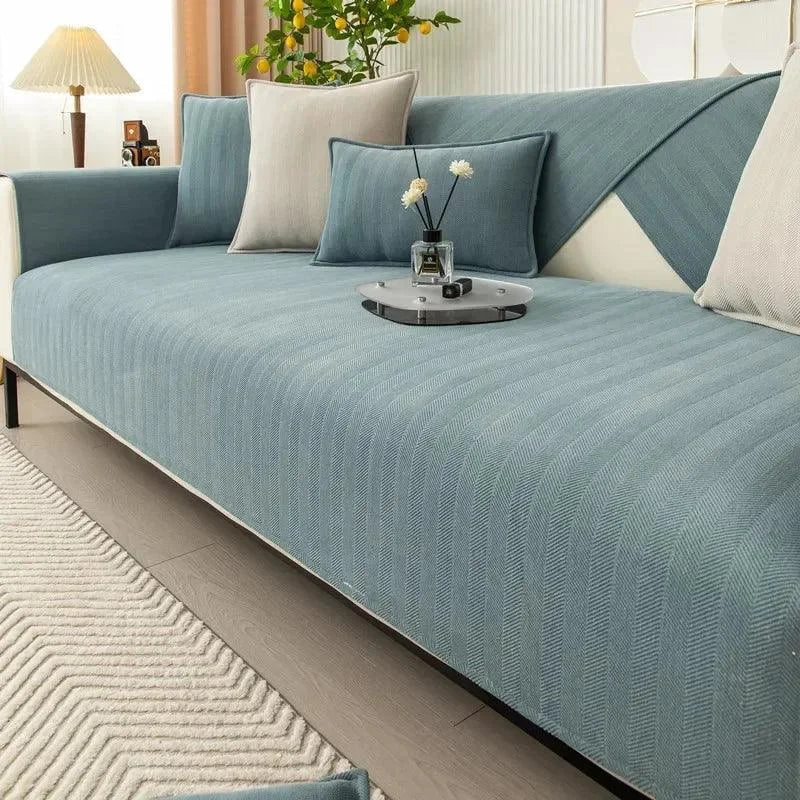 Blue Chenille Non-Slip Sofa Protector