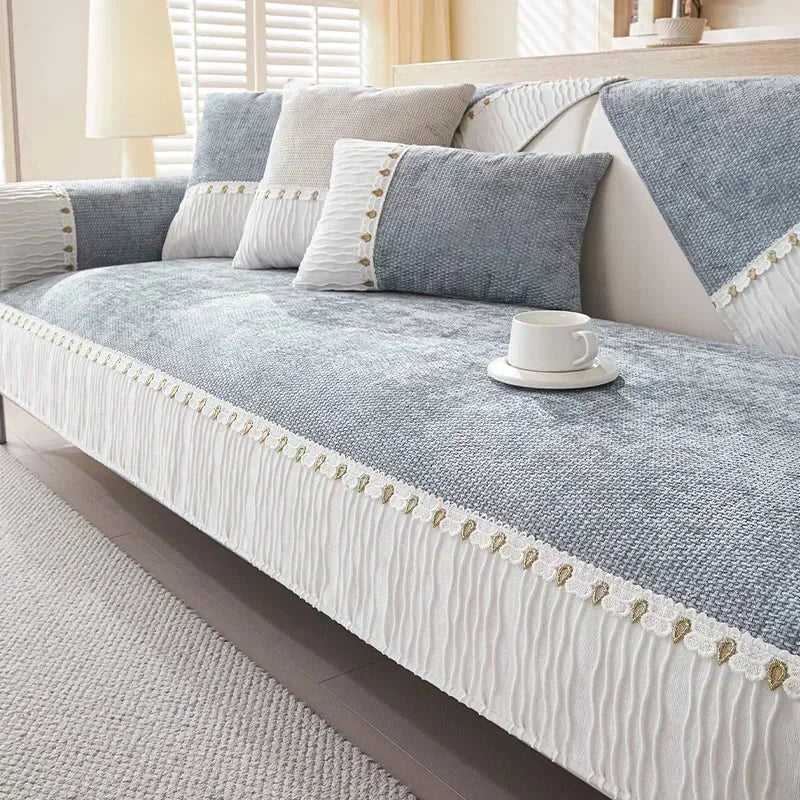 Blue Chenille Water-Resistant Sofa Protector – Model A4