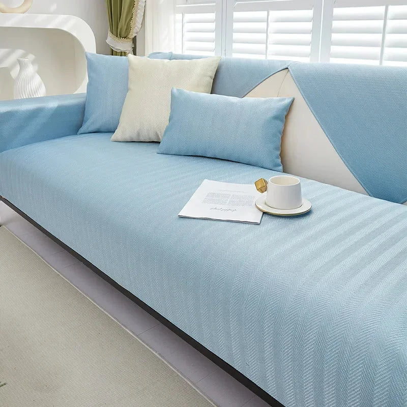 Blue Quilted Non-Slip Sofa Cover