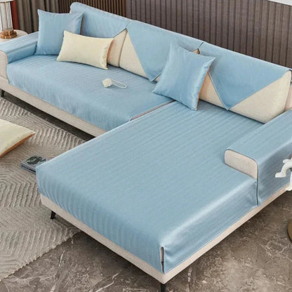 Blue Quilted Non-Slip Sofa Cover – view 2