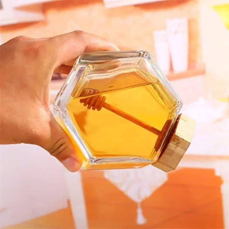 Borosilicate glass honey jar with wooden lid and dipper – view 4