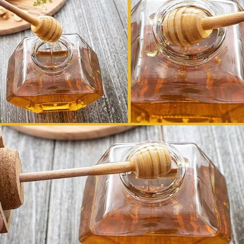 Borosilicate glass honey jar with wooden lid and dipper – view 6