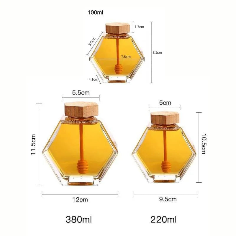 Borosilicate glass honey jar with wooden lid and dipper – view 13