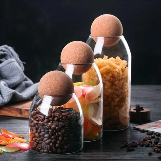 Borosilicate glass storage jars with cork lids