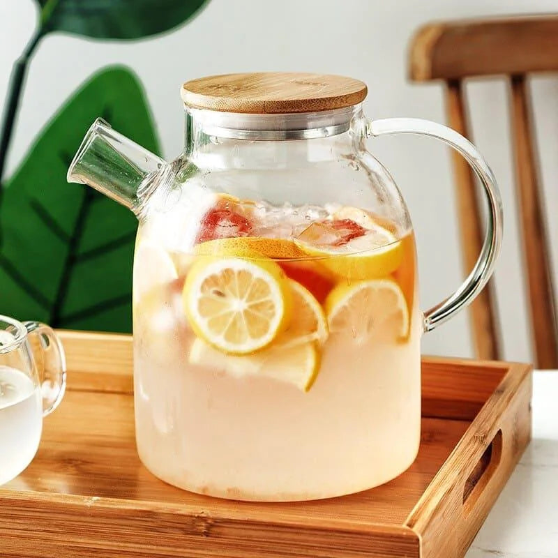 Borosilicate glass teapot with bamboo lid