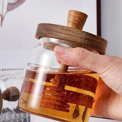350ml Borosilicate Glass Honey Jar with Wooden Lid & Dipper – view 2