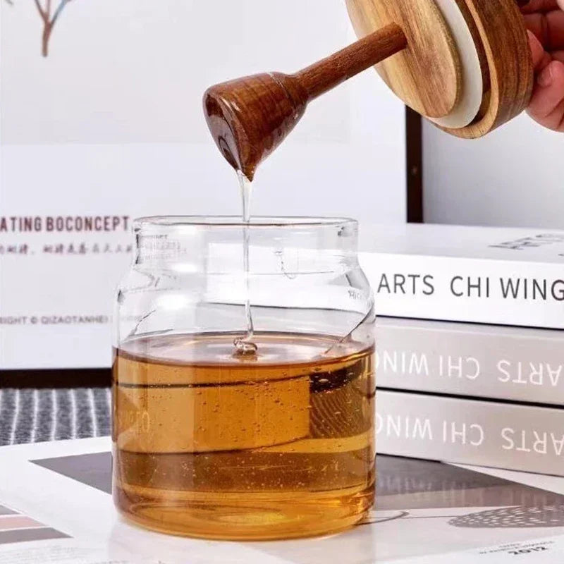 350ml Borosilicate Glass Honey Jar with Wooden Lid & Dipper – view 3
