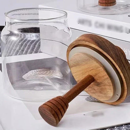 350ml Borosilicate Glass Honey Jar with Wooden Lid & Dipper – view 4