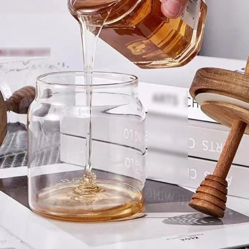 350ml Borosilicate Glass Honey Jar with Wooden Lid & Dipper – view 6