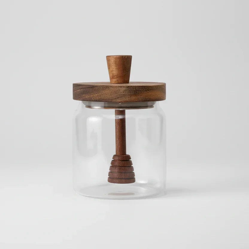 350ml Borosilicate Glass Honey Jar with Wooden Lid & Dipper – view 8