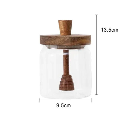 350ml Borosilicate Glass Honey Jar with Wooden Lid & Dipper – view 9