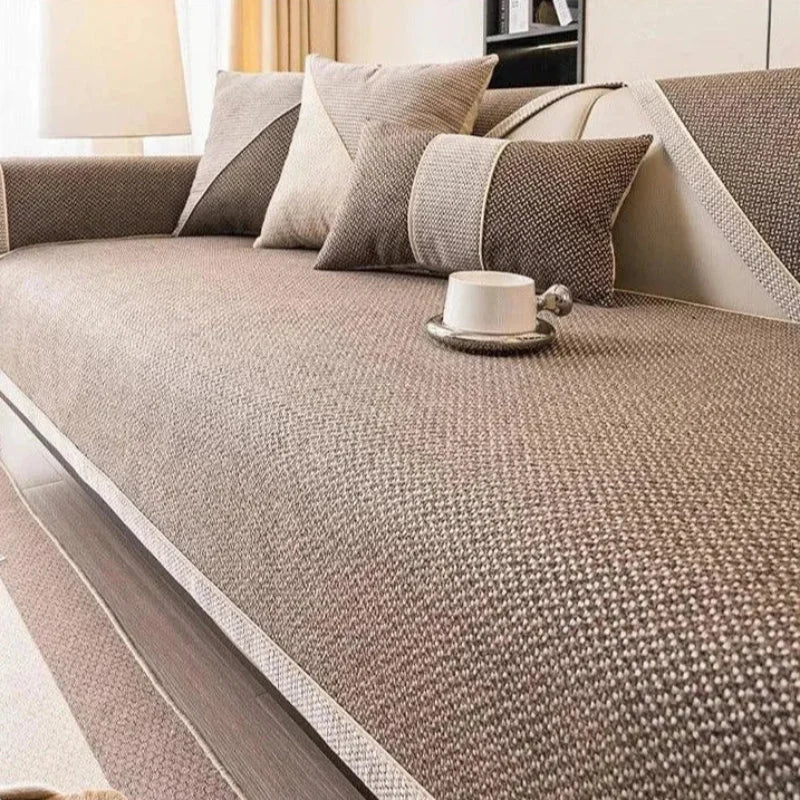 Brown Cotton-Linen Non-Slip Sofa Protector
