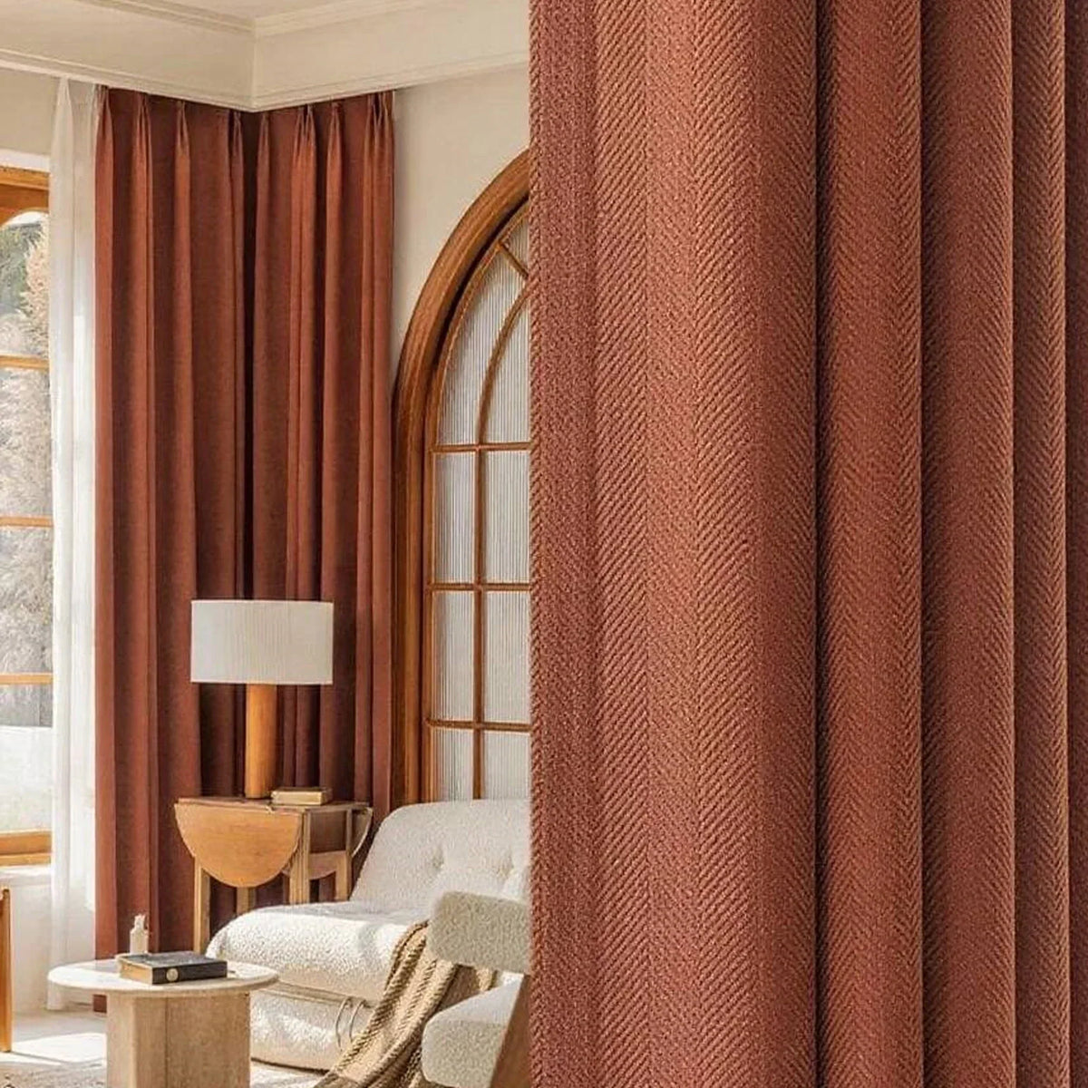 Brown Double-Layer Blackout Curtain Panel with Eyelets