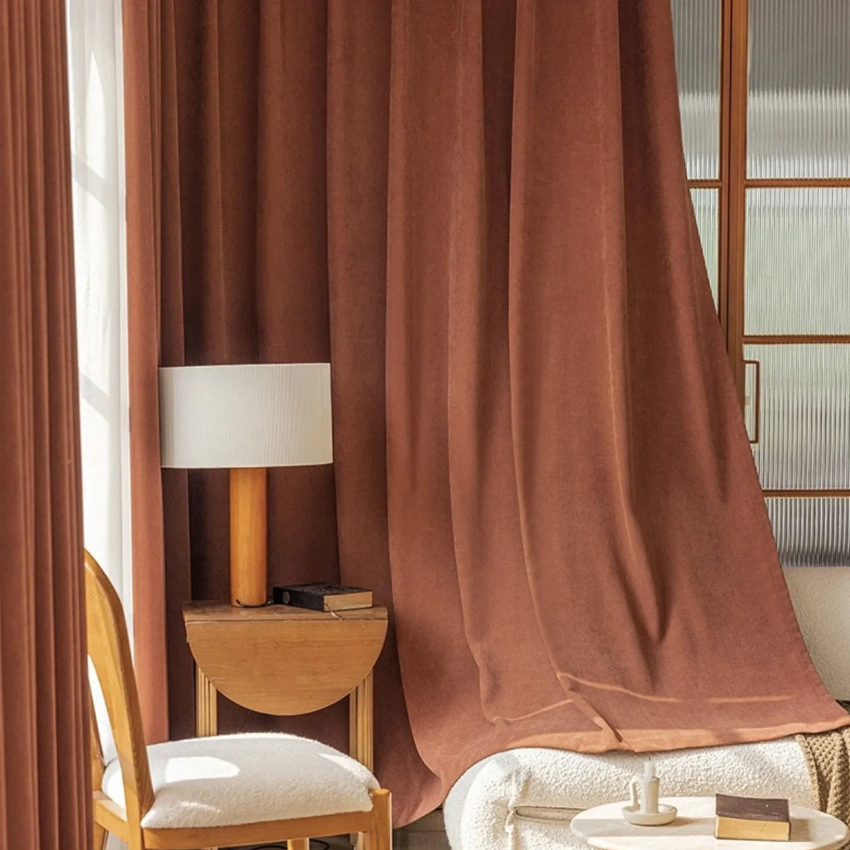 Brown Double-Layer Blackout Curtain Panel with Eyelets – view 2
