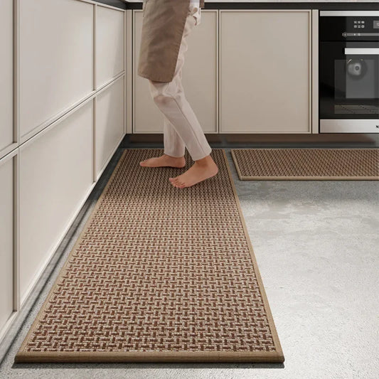 Brown Geometric Non-Slip Kitchen Runner