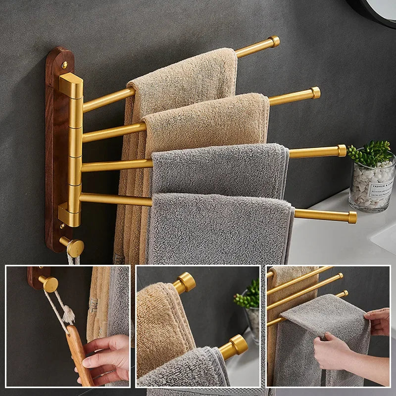 Brushed Gold and Walnut Wall Towel Rack – view 2