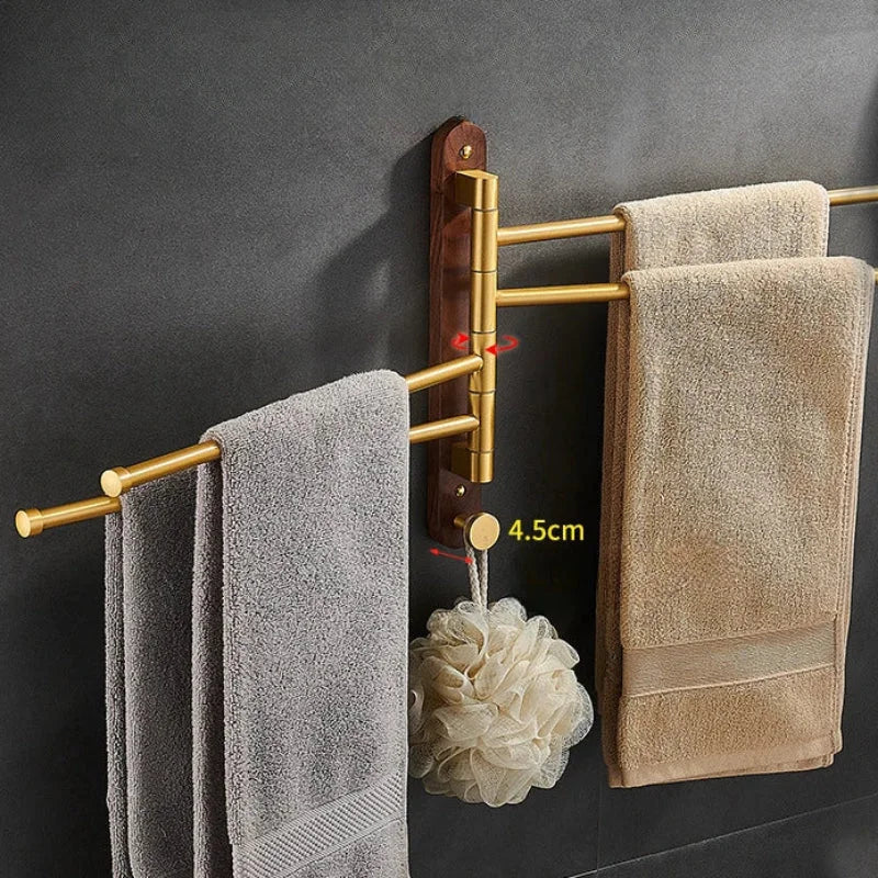 Brushed Gold and Walnut Wall Towel Rack – view 3