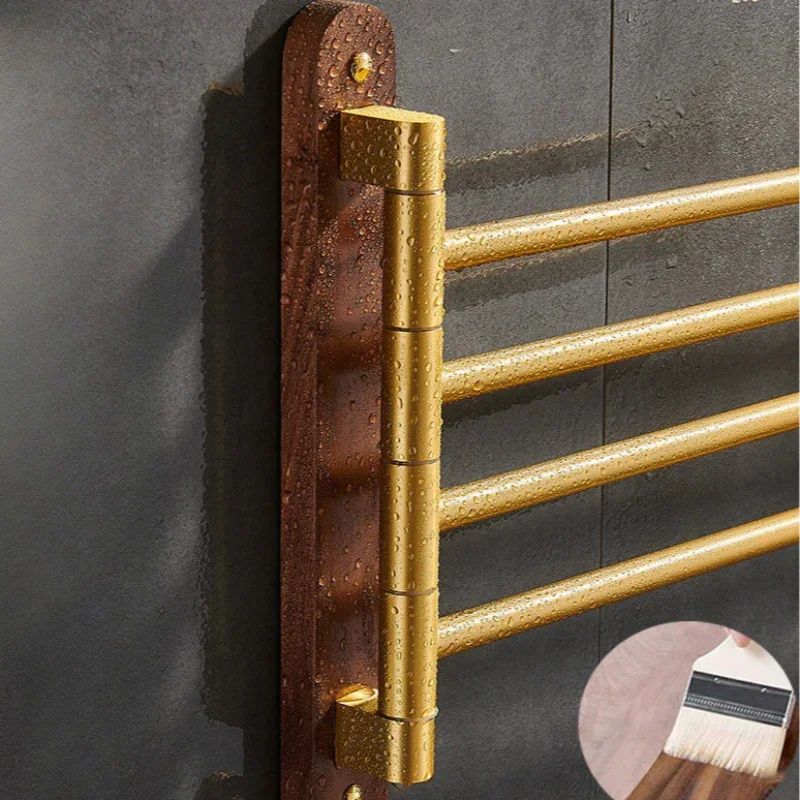 Brushed Gold and Walnut Wall Towel Rack – view 4