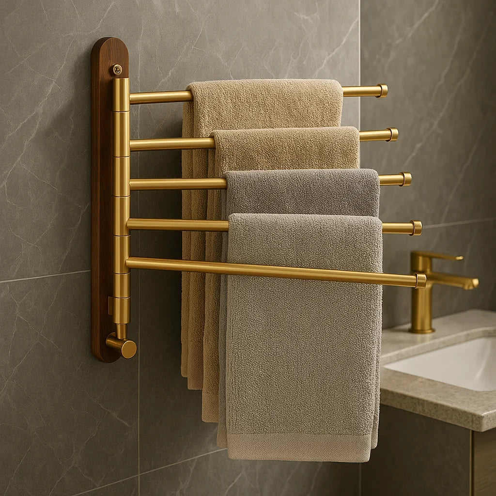 Brushed Gold and Walnut Wall Towel Rack – view 6