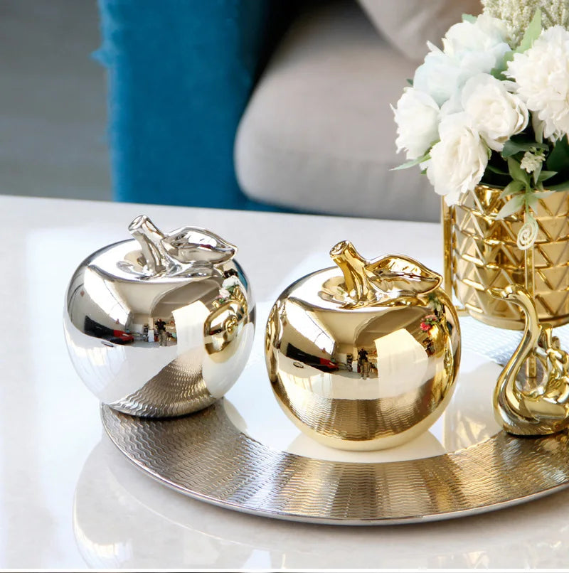 10.5cm Ceramic Apple Figurine – Gold or Silver
