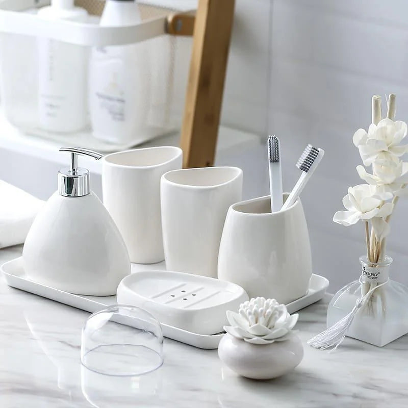 Ceramic bathroom accessory set with optional tray – view 2