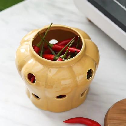 Ceramic storage jar with wooden lid – view 5