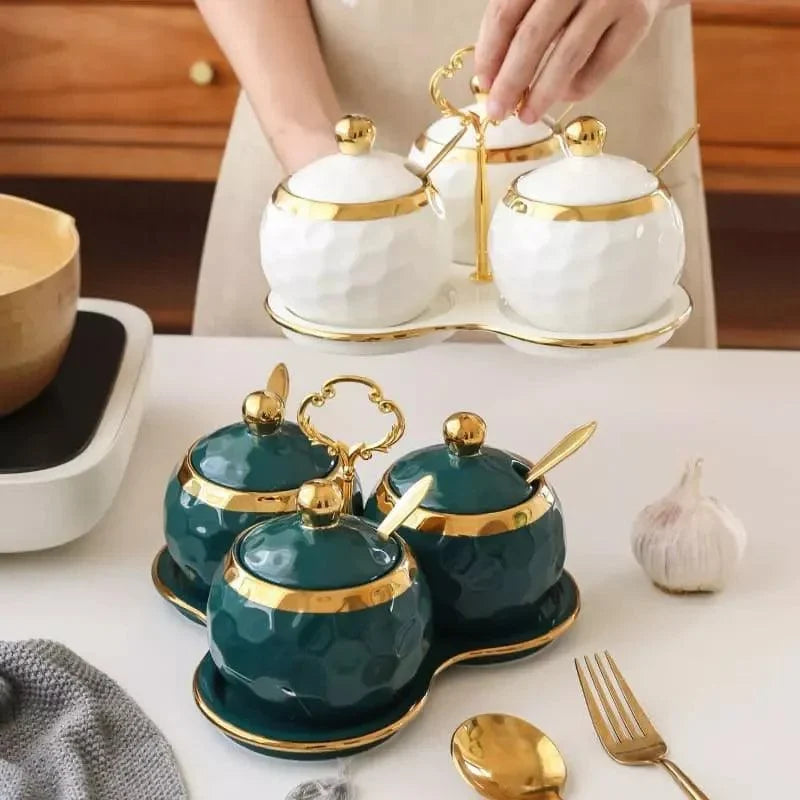 Ceramic sugar and salt jar set