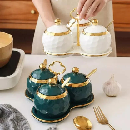 Ceramic sugar and salt jar set