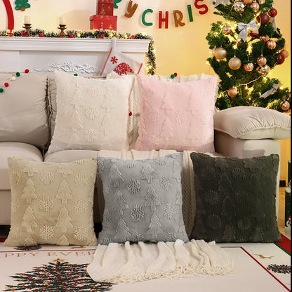 Christmas Snowflake Jacquard Plush Cushion Cover