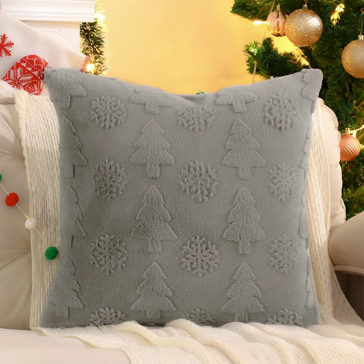 Christmas Snowflake Jacquard Plush Cushion Cover – view 25