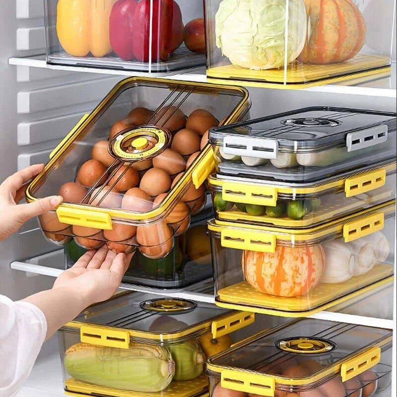 Clear refrigerator food organiser with date marker