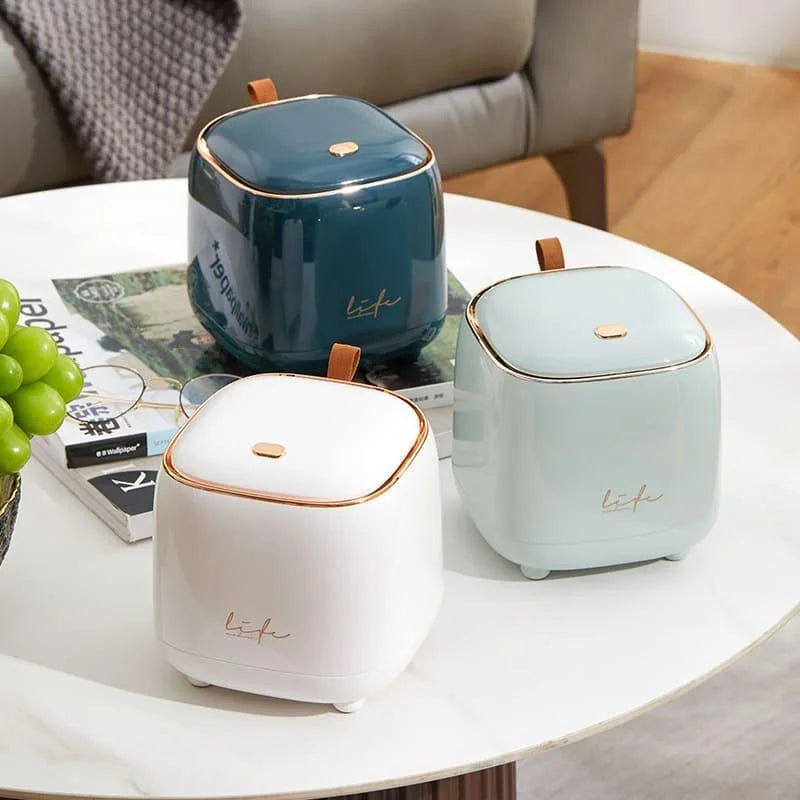 Compact press-top table bin with Gold trim