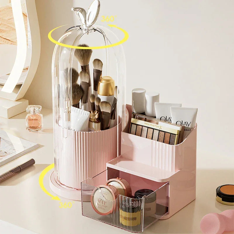 360° Rotating Covered Makeup Organiser with Drawer – view 2