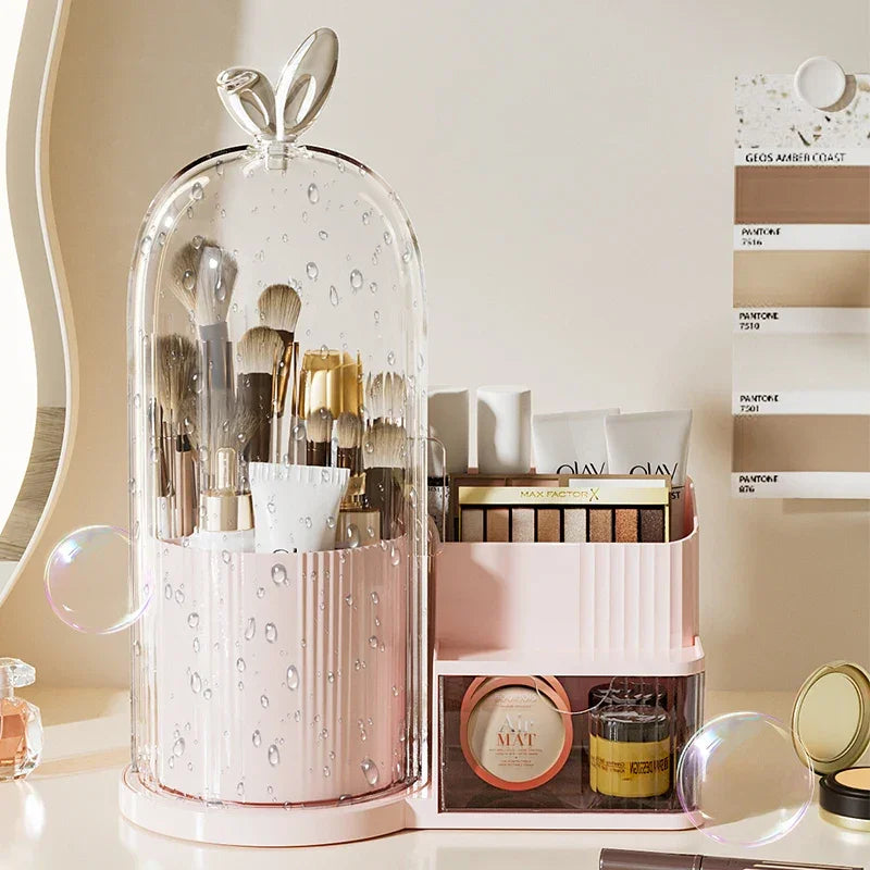 360° Rotating Covered Makeup Organiser with Drawer – view 3