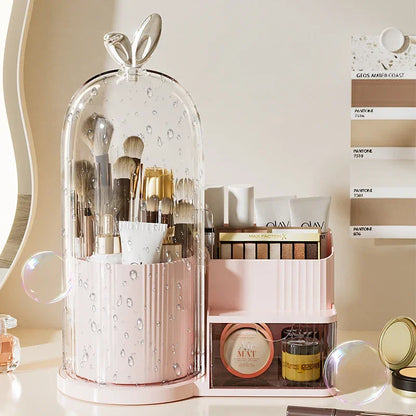360° Rotating Covered Makeup Organiser with Drawer – view 3