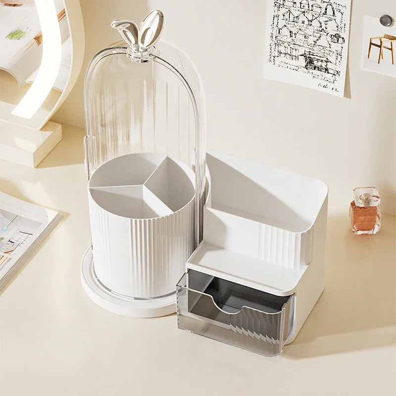 360° Rotating Covered Makeup Organiser with Drawer – view 7