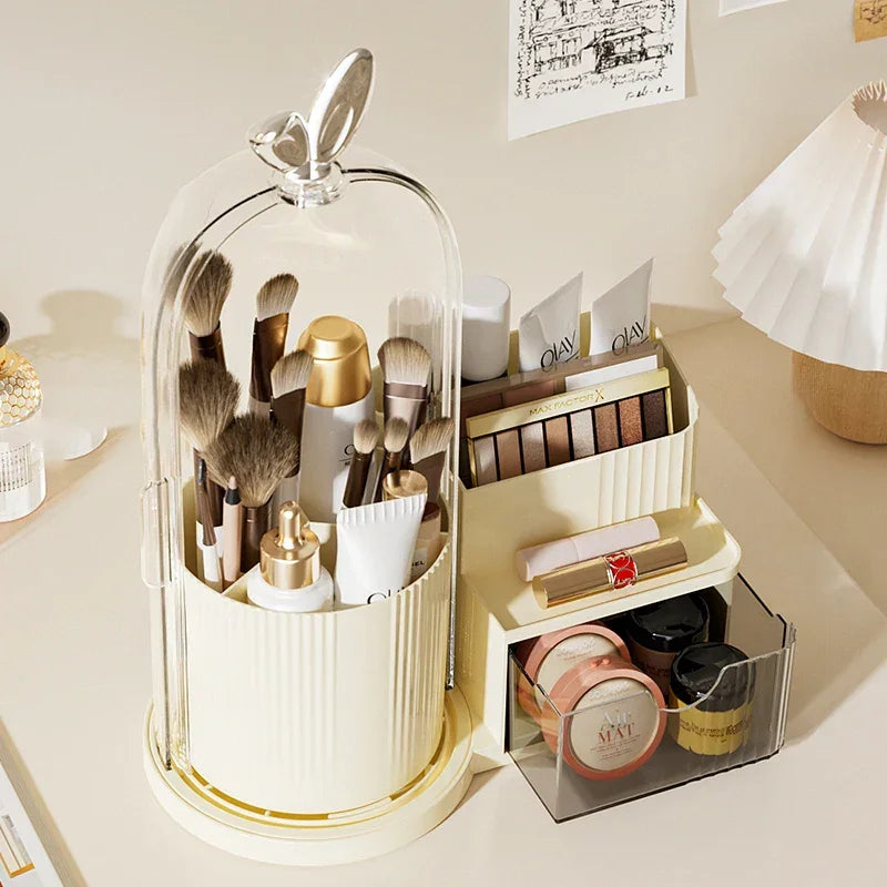 360° Rotating Covered Makeup Organiser with Drawer – view 9