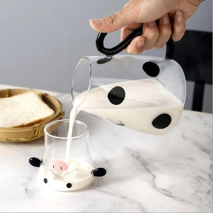 Cow-themed borosilicate glass pitcher and cup set – view 2