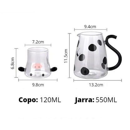 Cow-themed borosilicate glass pitcher and cup set – view 7