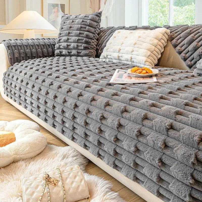 Crystal Velvet Sofa Protector – Dark Grey