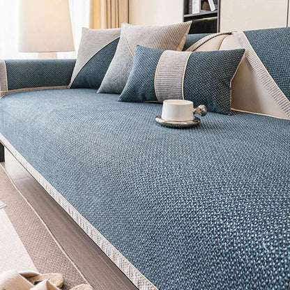 Dark Blue Cotton-Linen Non-Slip Sofa Protector