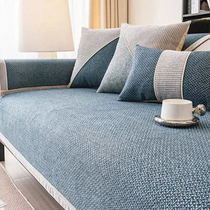 Dark Blue Cotton-Linen Non-Slip Sofa Protector – view 2