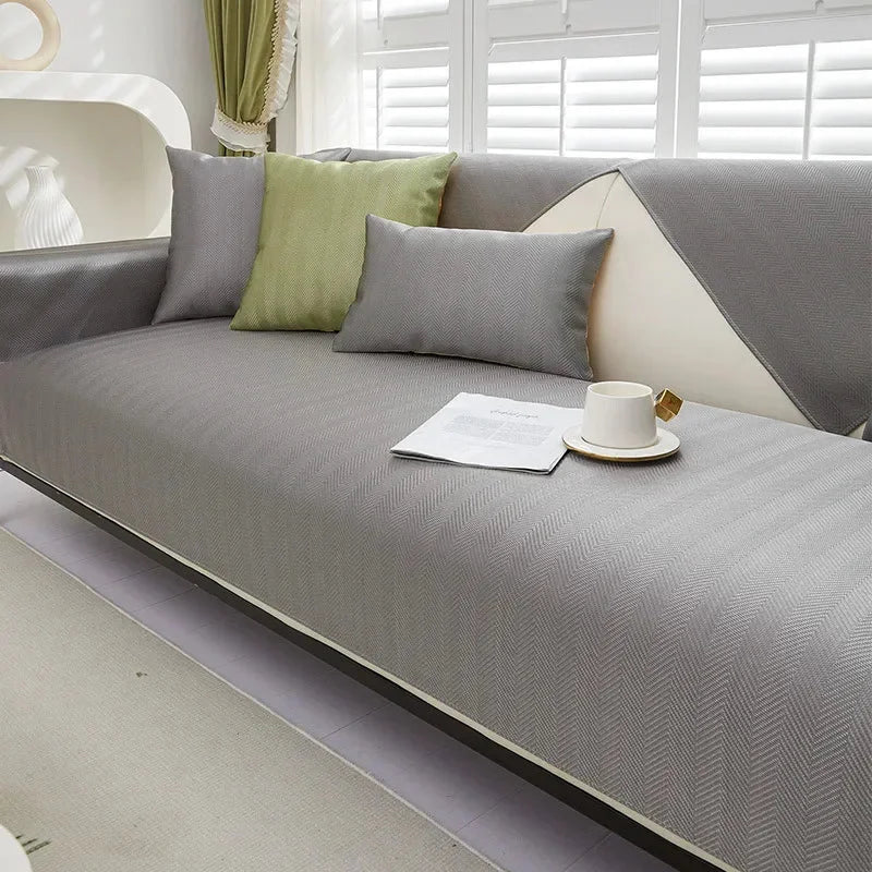 Dark Grey Quilted Non-Slip Sofa Cover