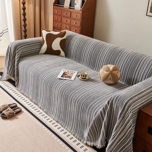 Dark Grey Striped Chenille Sofa Protector