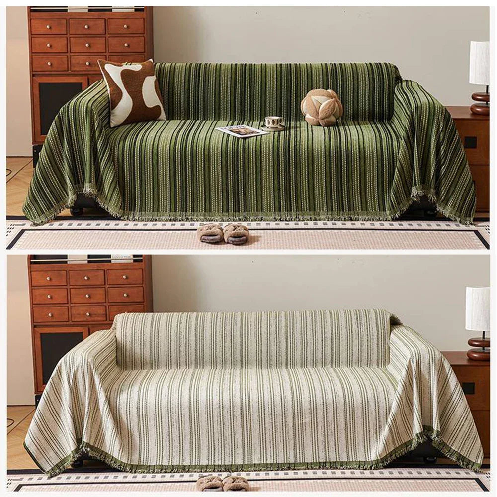 Dark Grey Striped Chenille Sofa Protector – view 3