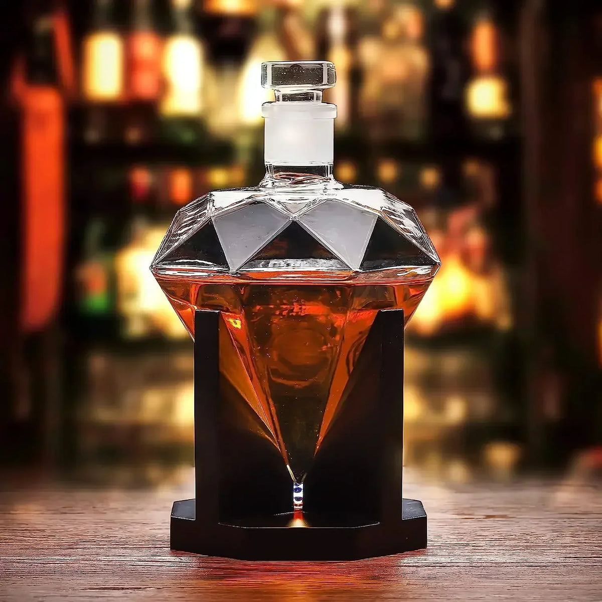 Diamond Glass Wine Decanter with Wood Stand