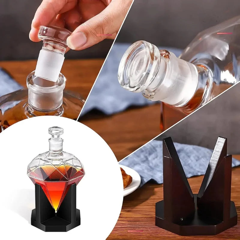 Diamond Glass Wine Decanter with Wood Stand – view 3