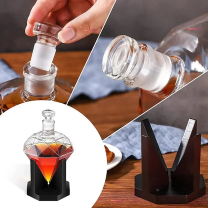 Diamond Glass Wine Decanter with Wood Stand – view 3